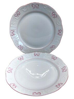 2 Vista Allegre Ruban Pink Bows & Trim Dinner Plates 10 1/4"